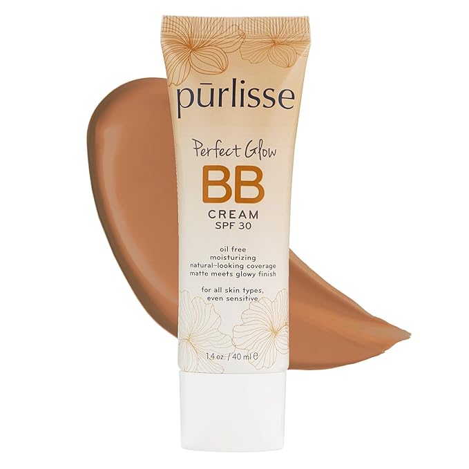 pūrlisse Perfect Glow BB Cream SPF 30 - Luminous Matte Tinted Moisturizer with SPF - Korean Skin Care Formula with Goji & Hawthorn Berry to Hydrate, Brighten & Even Skin - Tan Deep (1.4 oz)
