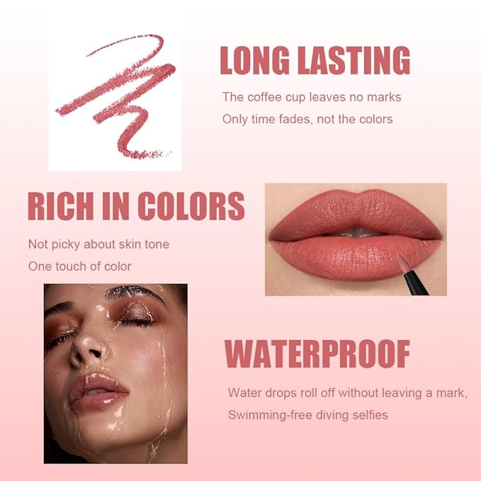 QIDSTERS Gel Lip Liner Pencil for Women, Nude Peach Matte Long Lasting Lip Liner Lipstick 24 Hour, High Pigmented Lips Makeup Retractable Liners Waterproof Smudge Proof, Vegan & Cruelty-Free 02