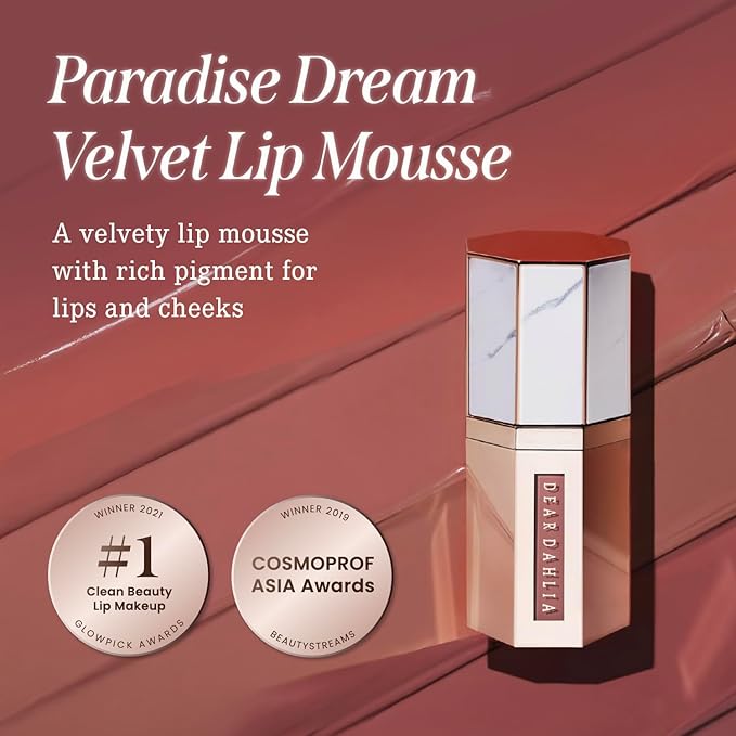 DEARDAHLIA Paradise Dream Velvet Lip Mousse (Sangria) - Vegan Soft-Matte Lip Tint with Lightweight, Buildable, Long-Lasting Color, Whipped Mousse Texture. Cruelty-Free. 0.21 Fl oz