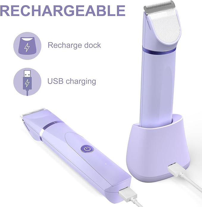 OLOV Electric Body Hair Trimmer - Groin Trimmer for Men - Bikini Trimmer Women - Wet/Dry Shaver Groomer, Replaceable Ceramic Blade Heads, Waterproof Hygiene Razor, Purple