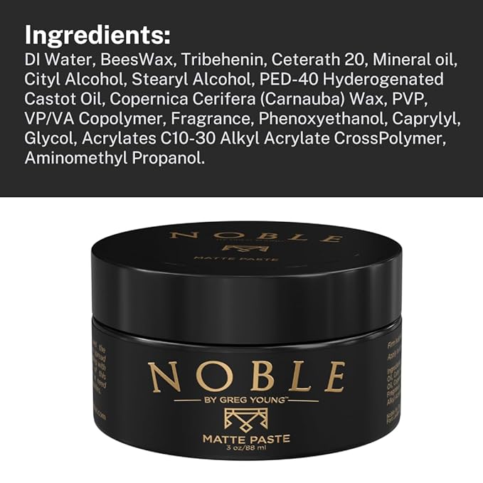 Noble By Greg Young - Matte Hair Paste - Strong Hold, Natural Dry Finish, No Flakes - 3 oz