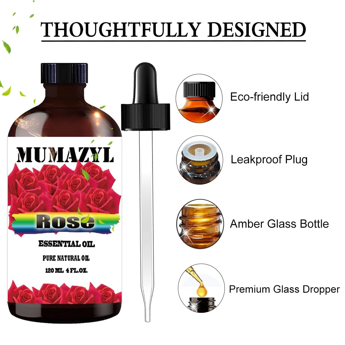 Rose Essential Oil, Rose Oil 4 Fl Oz 120ML for Diffuser Humidifier Yoga Cleaning DIY Candle Soap Making Valentine's Day Gift MUMAZYL Essential Oils