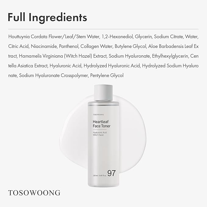 TOSOWOONG Heartleaf 97% Face Toner for Blemish-Prone & Calming, Hydrating