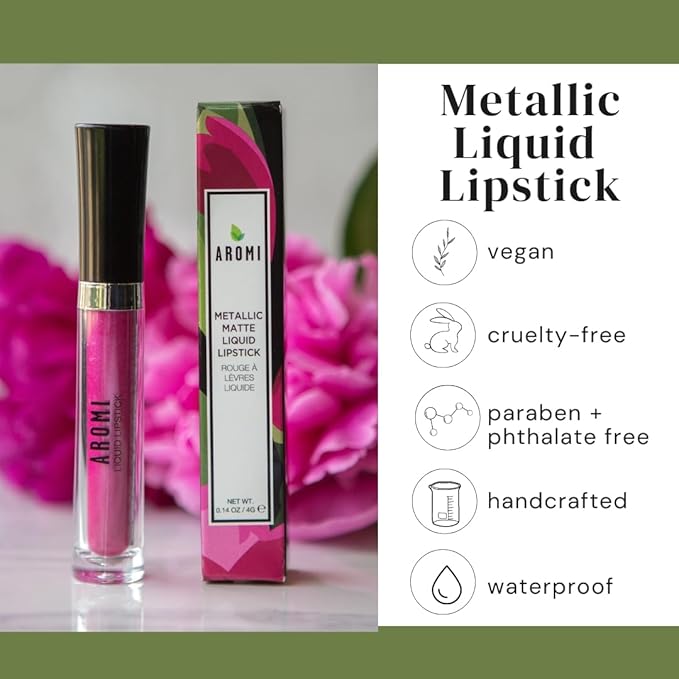 Aromi Hot Pink Magenta Metallic Liquid Lipstick (Fab Flamingo)