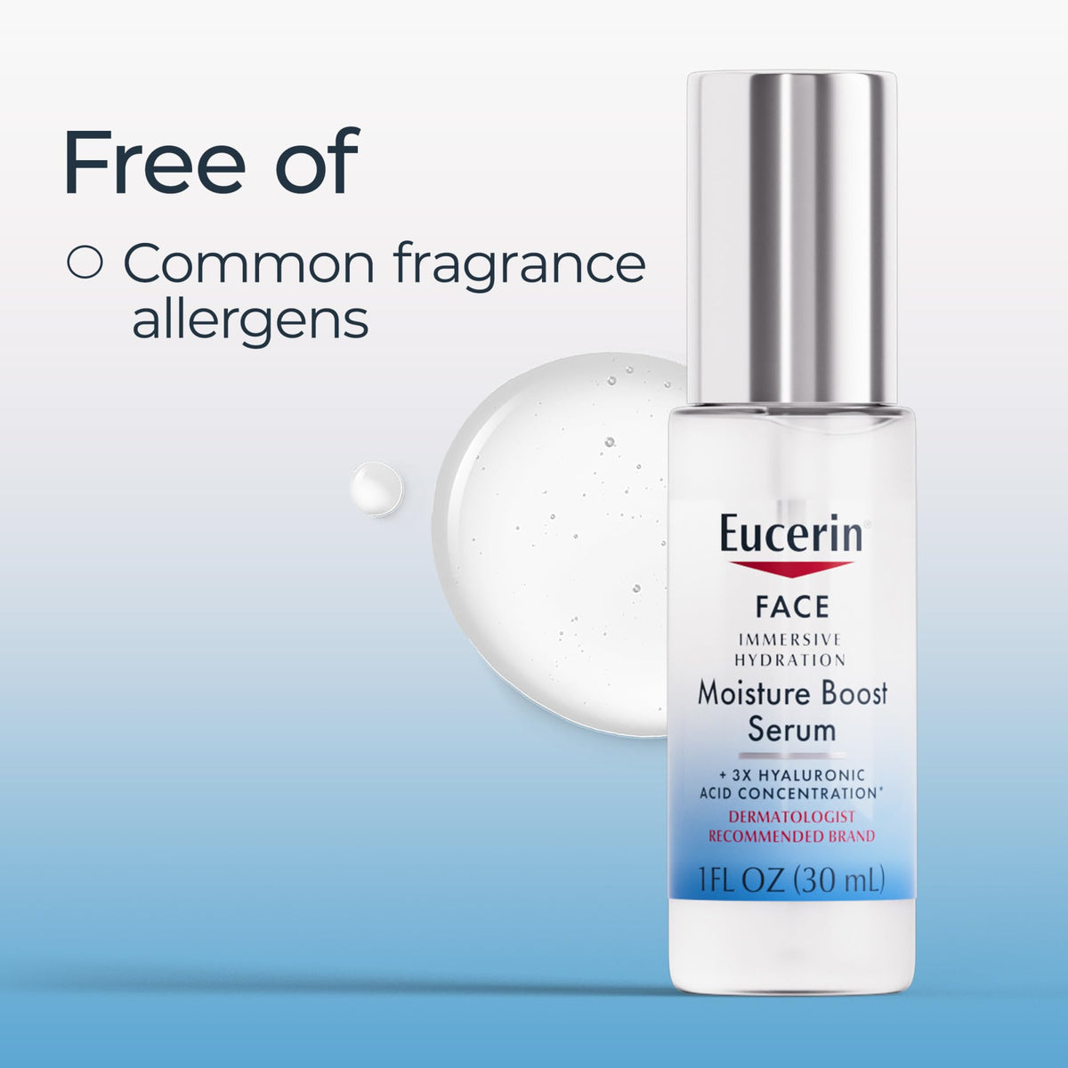 Eucerin Immersive Hydration Smoothing Face Serum, Ultra-Lightweight Hyaluronic Acid Serum Reduces the Look of Fine Lines and Wrinkles, 1 Fl Oz Bottle