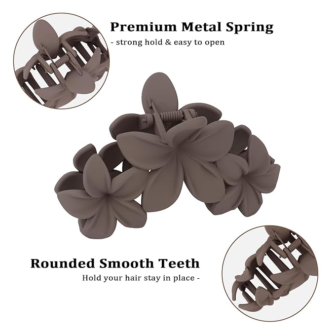 Hawaiian Flower Hair Clips Large Matte Hair Claw for Women Non-Slip Strong Hold Clips for Thick Hair, Hair Accessories,Brown,Black,Dark Blue
