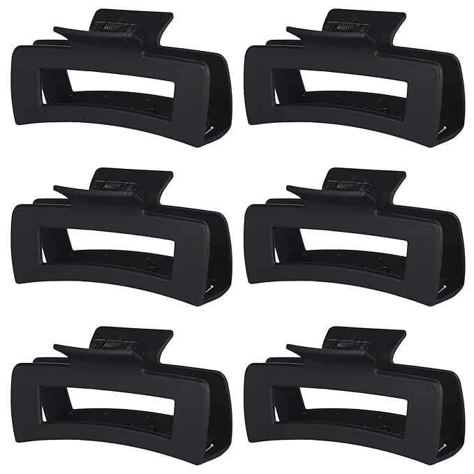 Sisiaipu 4 Inch Big Hair Claw Clips 6 Pcs Large Claw for Thick Hair Square Hair Clips for Women Rectangle Hair Clips Nonslip Acrylic Banana Jaw Clips Hair Accessories for Girls (Black)