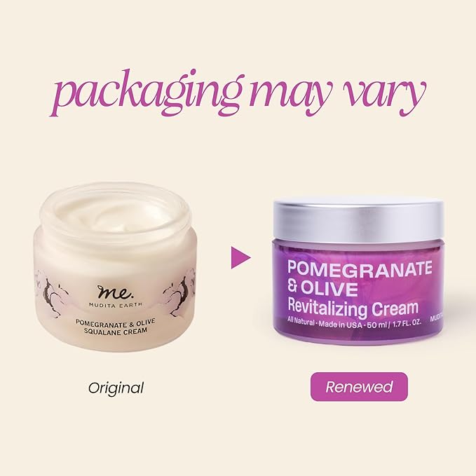 Pomegranate & Olive Revitalizing Face Cream for Wrinkles, Dark Spots & Hyperpigmentation | Lightweight Enzyme Moisturizer for Dry & Sensitive Skin | Vegan | 1.7oz | Mudita Earth