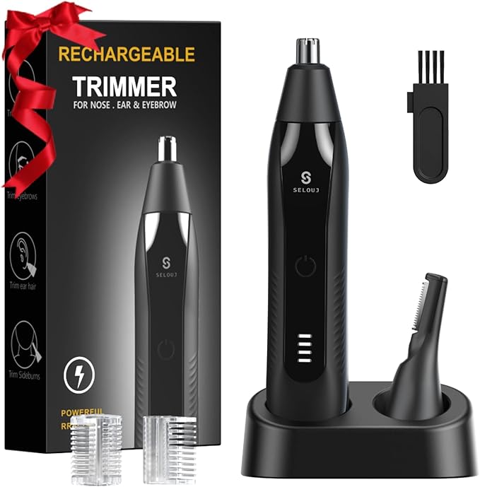 Selouj Ear and Nose Hair Trimmer for Men, 2026 Professional Painless USB Rechargeable Eyebrow & Facial Electric Hair Trimmer for Men Women, Powerful Motor, Dual Edge Blades, IPX7 Waterproof Easy Clean
