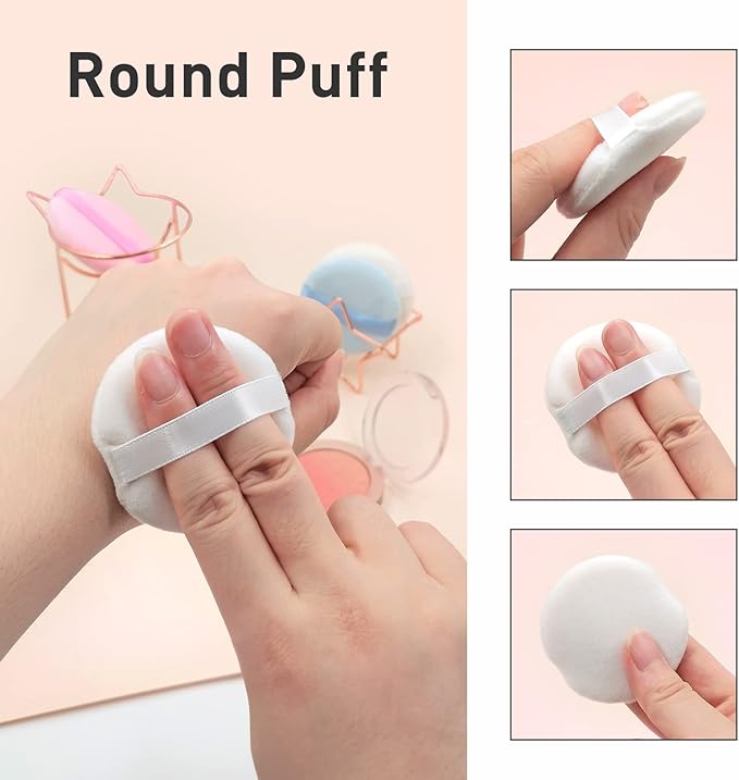 Zvrlampro 4 Pieces Cotton Powder Puff, Soft Makeup Puff for Loose Powder Foundation, Face Puff Pads Body Cosmetic Foundation (Nude, 3.15 Inch)