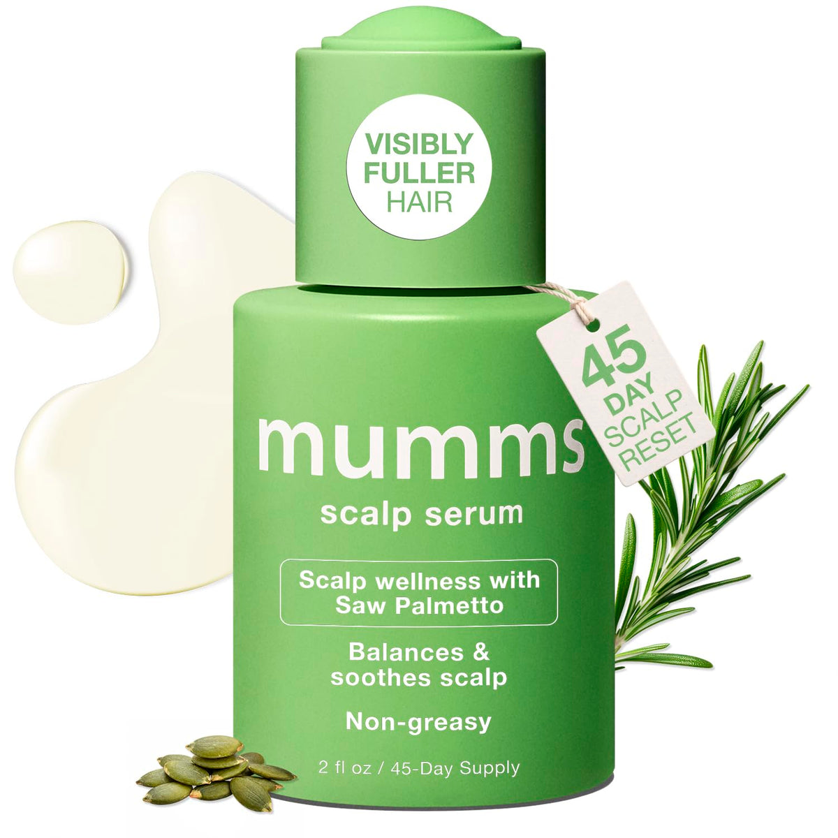 mumms Scalp Serum, Hair Growth Treatment with Saw Palmetto and Ginger Root, 2 fl oz, Daily Use