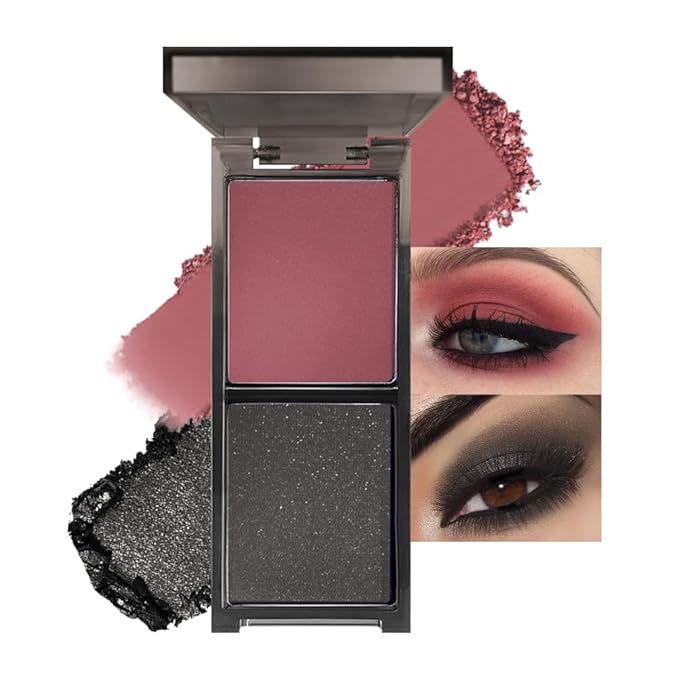 CAKAILA Wine Red Black Two Color Matte Shimmer Eyeshadow,Bright Eye Shadow Powder,Professional Long-Lasting Waterproof Makeup Palette,Easy-To-Apply and Compact for Travel