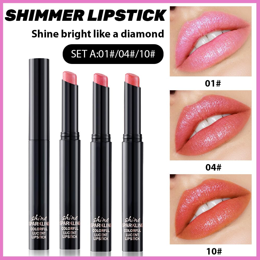 3Pcs Pink Nude Orange Metallic Lipstick for Women,Lightweight Non-Drying Shimmer Frosted Lipstick,Glitter Lip Gloss Stain Long Lasting Waterproof Smudge Proof 24 Hour Full Coverage Lip Makeup,Vegan