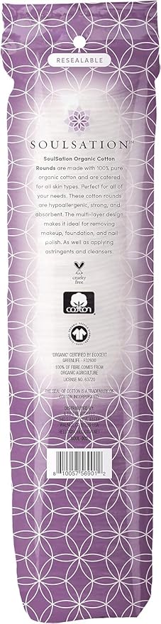 SoulSation Organic Cotton Rounds, Bulk 1200 Count - Makeup Remover Pads for Face, Lint-Free