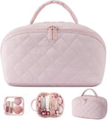 IrisCargo 2 Piece Travel Makeup Bag Organizer for Women, Pink Medium Set