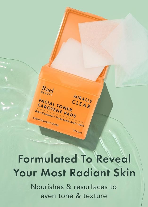 Rael Miracle Clear Toner Pads for Face, Dual Exfoliating & Soothing (70 Ct)