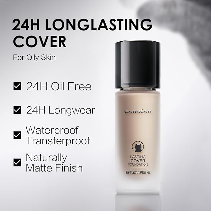 CARSLAN Lasting Cover Foundation for Full Coverage with 24H Matte Wear, N01