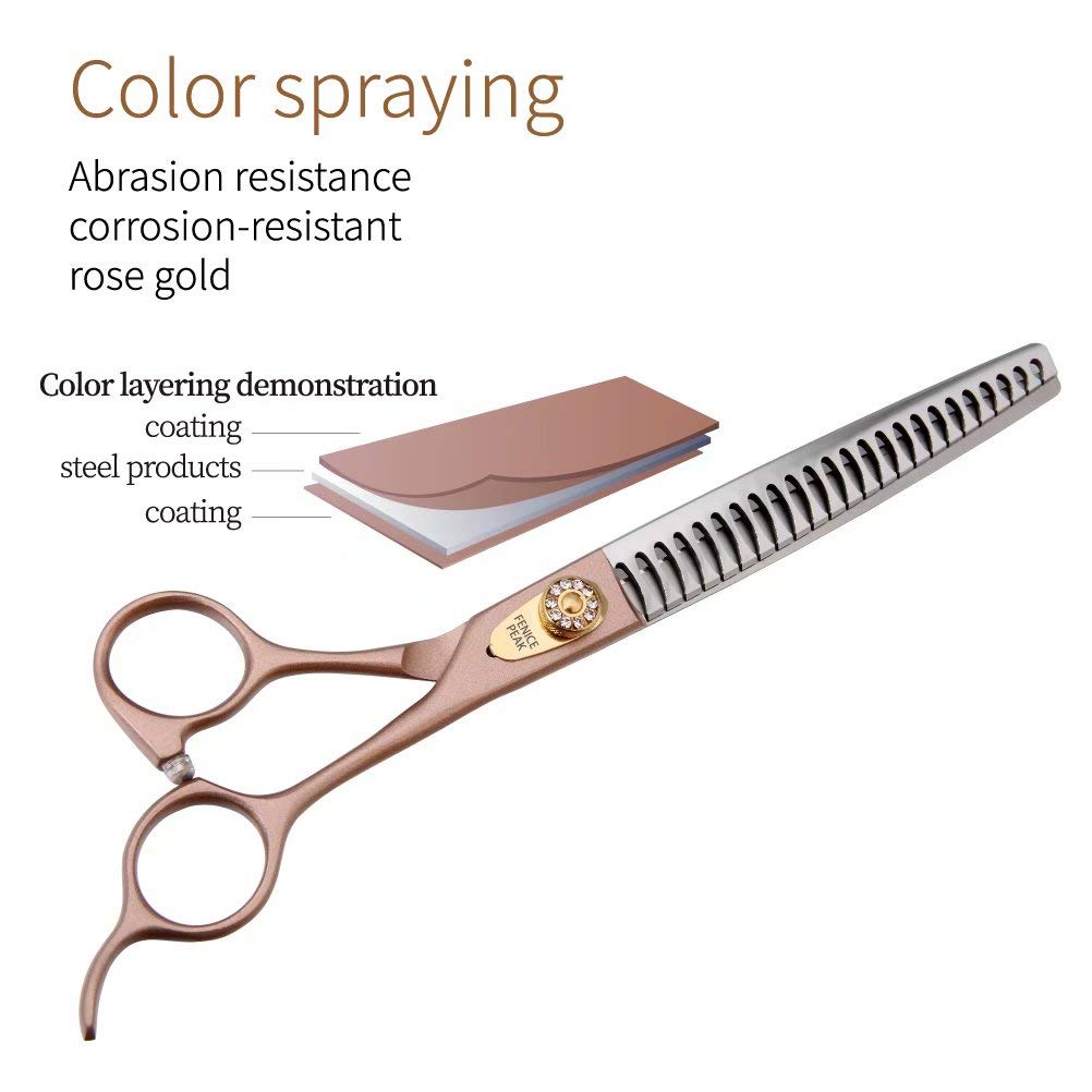 Fenice Peak Thinning Shears for Dogs and Cats Pet Grooming Scissors Chunkers Shears 440C Stainless Steel Professional Dog Trimming Scissors 7''