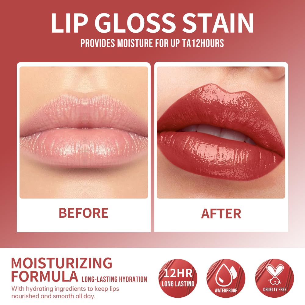 FERLYHR 12 Colors Lip Gloss Set, High-Shine Waterproof Collection, Long Lasting Moisturizing Formula with Mirror Finish, Adult (8#, 1 Count (Pack of 1))