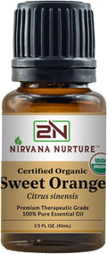 Nirvana Nurture Sweet Orange Essential Oil, USDA Certified Organic, 100% Pure Undiluted, Aromatherapy Oil for Diffuser, Hair & Skin Care