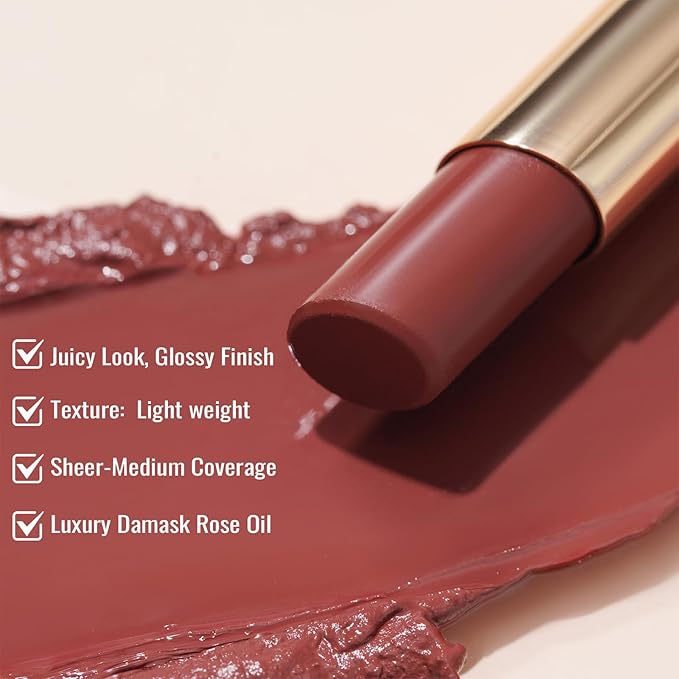 Oulac Moisturizing Lipstick for Women, Red Lipsticks Hydrating, Glass Shine Tinted Lip Balm, Hydrated Juicy and Moisture Lip Color for Dry, Cracked and Chapped Lips, Vegan Lipstick G02