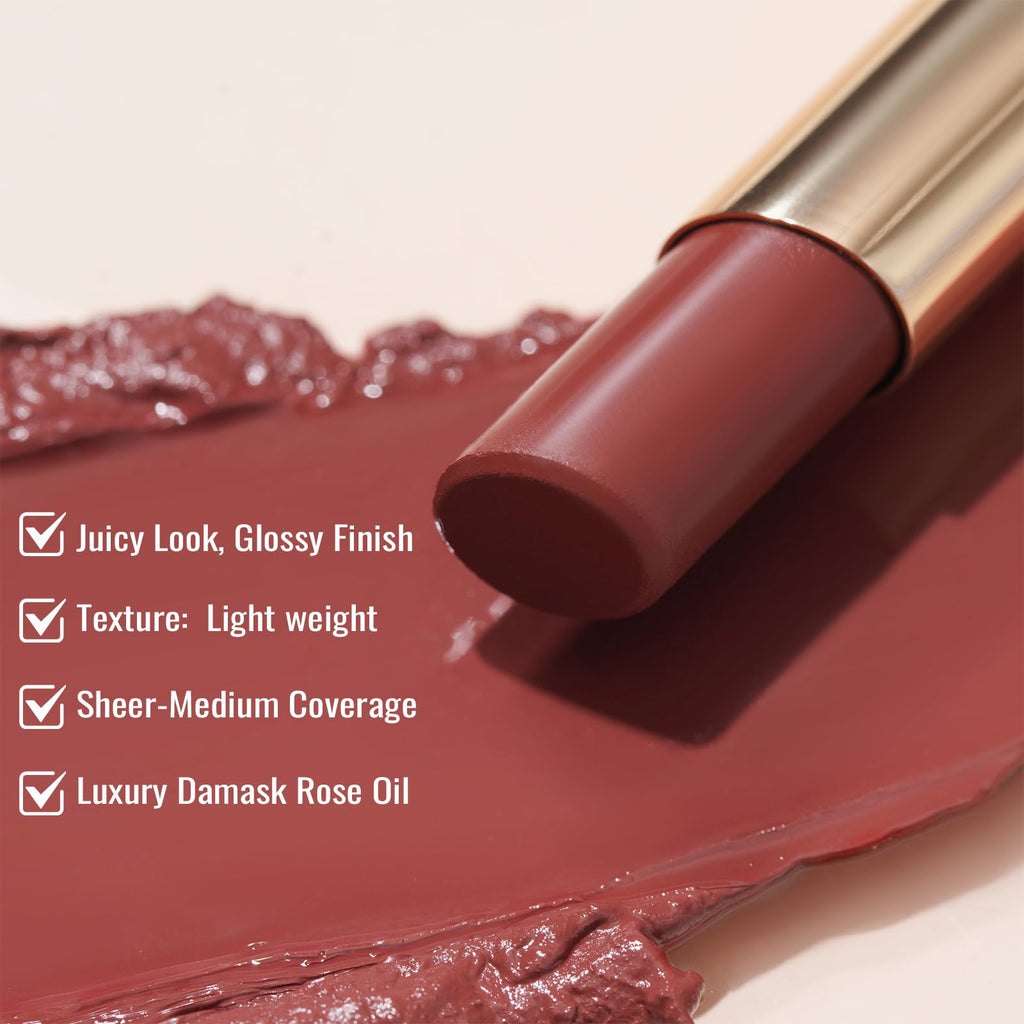 Oulac Moisturizing Lipstick for Women, Red Lipsticks Hydrating, Glass Shine Tinted Lip Balm, Hydrated Juicy and Moisture Lip Color for Dry, Cracked and Chapped Lips, Vegan Lipstick G02