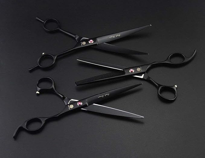 Purple Dragon 7" Dog Grooming Scissors Set with Rhinestone Accent - Black