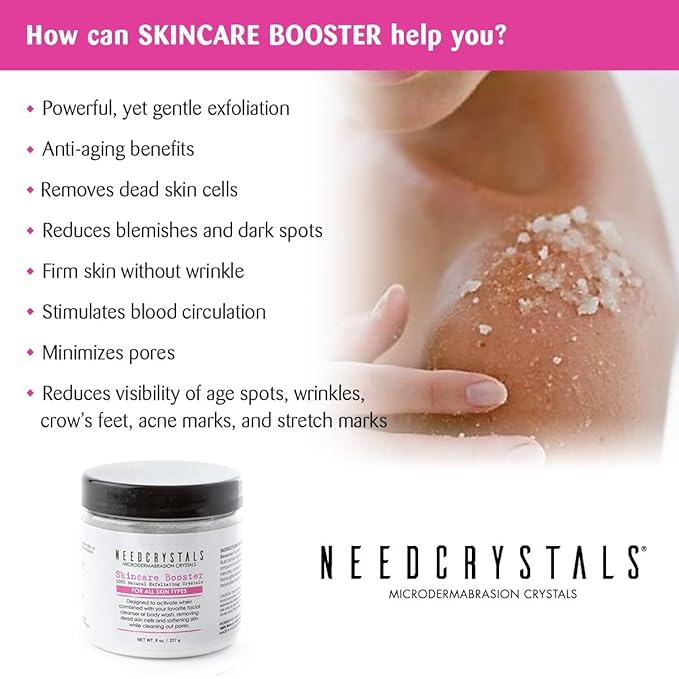 NeedCrystals Microdermabrasion Crystals 8 oz. / 227g. DIY Face Scrub. Natural Facial Exfoliator for Dull or Dry Skin Improves Acne Scars, Blackheads, Pore Size, Wrinkles, Blemishes & Skin Texture