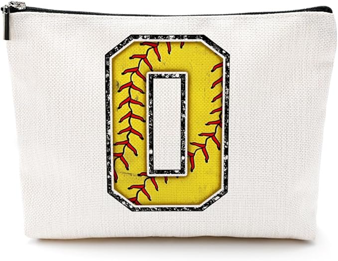 Softball Gifts Initial O Makeup Bag Softball Gifts for Team Cosmetic Bag