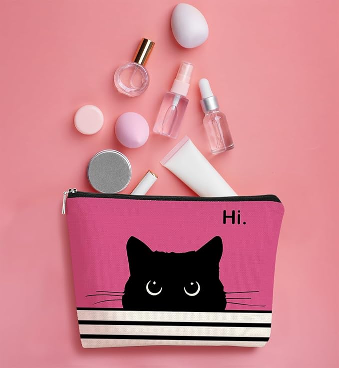 BARPERY Cute Makeup Bag - Cat Gifts for Women, Black Cat Kitty Cosmetic Pouch
