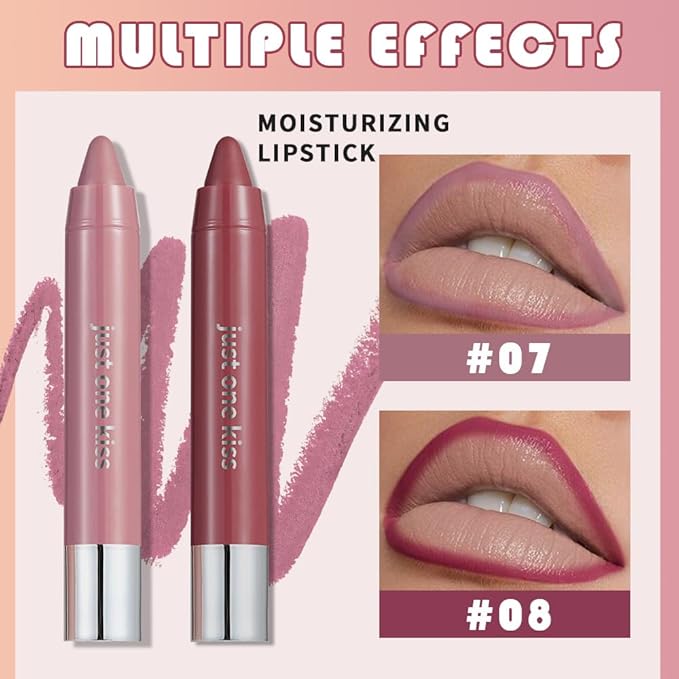 mekuel 2Pcs Pink Mauve & Wine Red Hydrating Cream Lipsticks Lip Crayon for Women, Natural Moisturing Lipstick Longwear Lip Liner Crayon Set for Ombre Shades, Creamy Lips Stick Tinted Lips Balm Set, D
