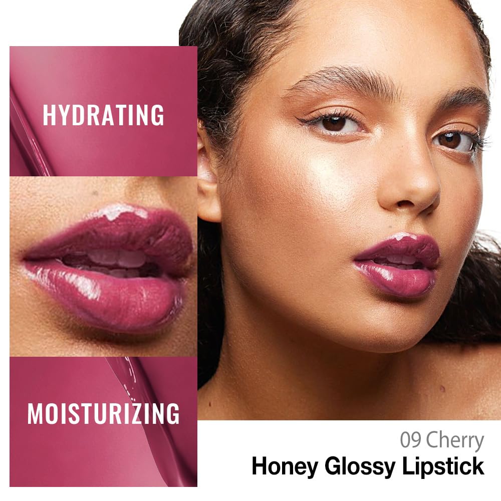 evpct Plum Cherry Honey Lipstick Tinted Lip Balm, Wine Burgundy Moisturizing Tinted Lip Oil Stick Lipstick for Older Women, Sheer Lightweight Hydrating Shine Tinted Lip Color Gloss Tint Stain