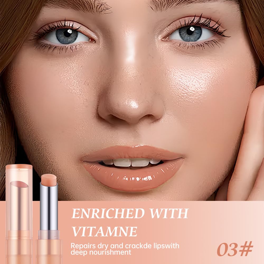Houksouml Color-Changing Lip Balm, Moisturizing Hydrating Tinted Lip Balm for Dry Lips, Long-Lasting Nourishing Lipstick, Glossy Lip Tint, Lip Care for Smooth, Soft Lips.3#