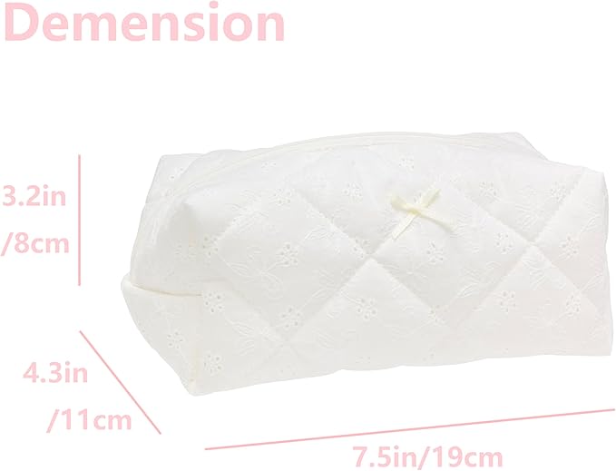 PAZIMIIK Cozy Makeup Bag for Women,Zipper Cosmetic Pouch,Embroidery White