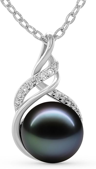 TRYNDI Real Tahitian Black Pearl Necklace Gifts for Women - Larger 11-12mm Luxury Pearl, Mothers Day Gifts For Wife - Christmas Valentines Soulmate Necklace For Women (Black Pearl Knot)