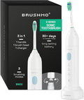 Brushmo E-Series Electric Sonic Toothbrush - Rechargeable Screw-On Electronic Tooth Brush for Adults with 3 Modes, Travel Case & Timer IPX7 Waterproof, 30 Days Lasting & Wireless Charging Base, White