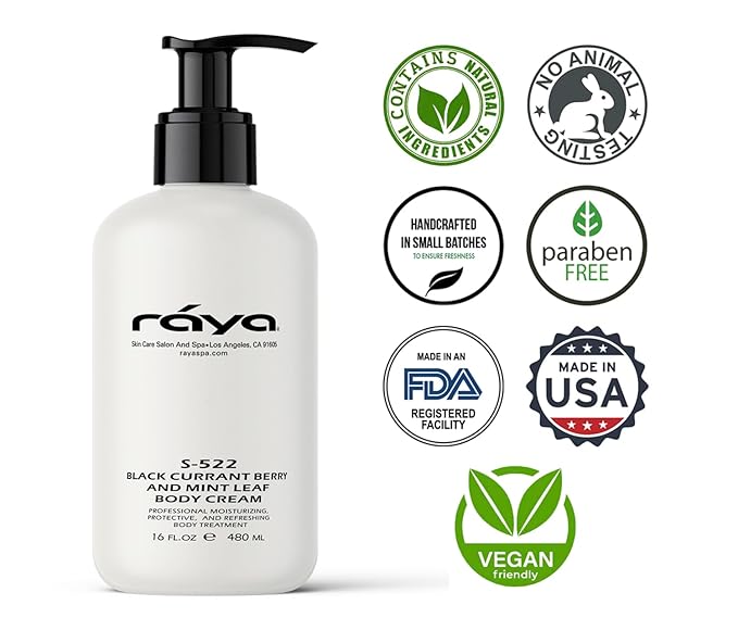 Raya Black Currant Berry and Mint Leaf Body Cream 16 oz (S-522) | Natural & Moisturizing Body Cream | Hydrates, Calms, and Prevents Dehydration and Irritation