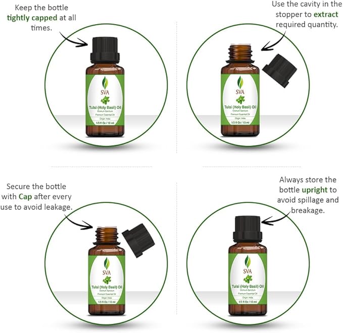 SVA Holy Tulsi Essential Oil in Glass Bottle, 1/3 Fl Oz (10 ml)