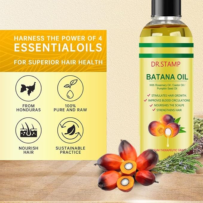 Dr.stamp Batana Oil for Hair Growth & Scalp Care – 4-in-1 Liquid Batana Oil with Rosemary, Castor & Pumpkin Seed Oil – Strengthens, Moisturizes & Revitalizes Dry, Damaged Hair (1 Pack)