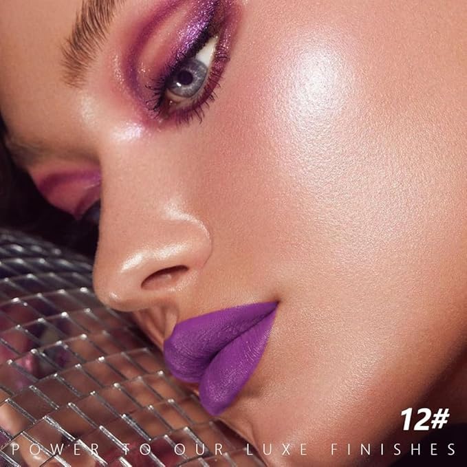 IATMOMOD Lavender Purple Cream Matte Lipstick Stick 12#, Longwear Full Coverage Velvet Lip Color, Waterproof Multi-Use Lip & Cheek Makeup for Party & Daily Wear, Labial con color mate para uso diario
