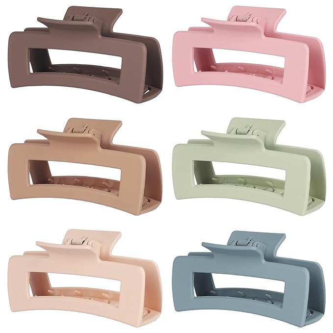 Sisiaipu 4 Inch Big Hair Claw Clips 6 Pcs Large Claw for Thick Hair Square Hair Clips for Women Rectangle Hair Clips Nonslip Acrylic Banana Jaw Clips Hair Accessories for Girls (Brown Colorful)