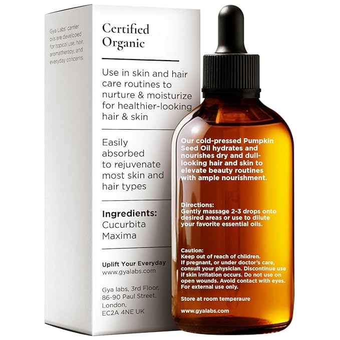 Gya Labs Pumpkin Seed Oil - 3.4 Fl Oz - Carrier Oil for Hair, Skin, Face, Scalp & Body Massage