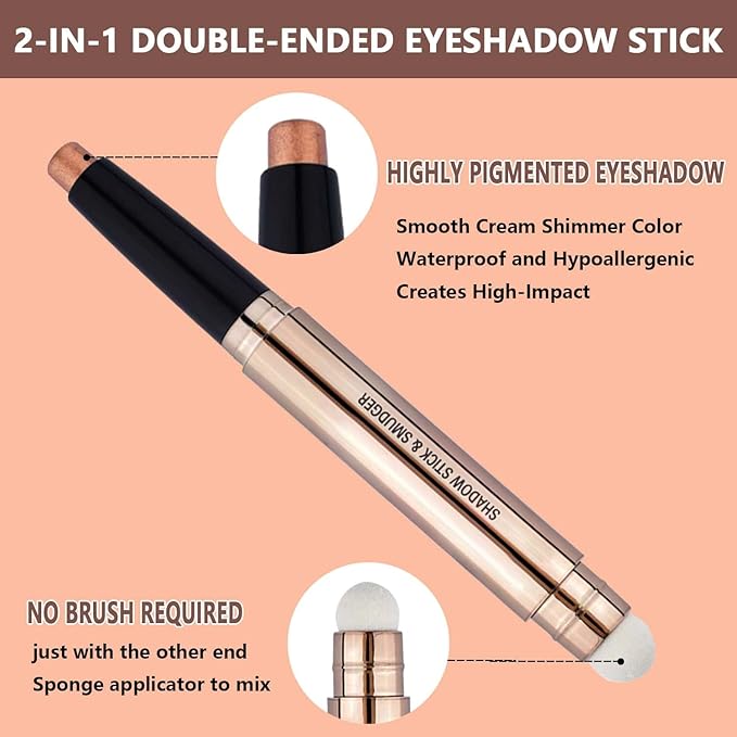 Daeuwiutr Eyeshadow Stick Smooth Cream Shadow Pencil Long Lasting Waterproof Eye Shadow Pen Highlighter Stick Makeup Hypoallergenic Multi-Dimensional Eyes Look (Champagne Shimmer #04)