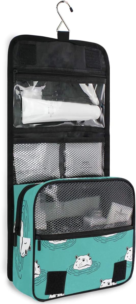 senya Hanging Travel Toiletry Bag Hippo Swimming Kit Makeup Case Cosmetics Organizer for Men Women (Hippo Swimming)