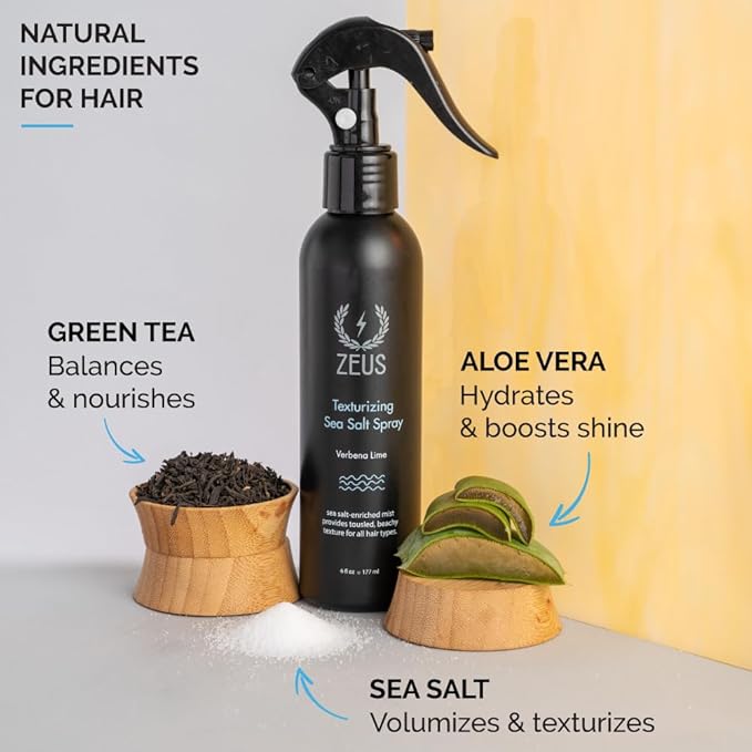 ZEUS Texturizing Sea Salt Spray, Volumizing Beach Wave Mist (Made in USA)