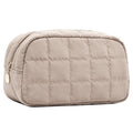 LOVELYWIND Makeup Bag, Quilted Puffy Travel Toiletry Bag with Compartments, Wide-Open Cosmetic Bag for Women, Pouch Purse Organizer, Camel
