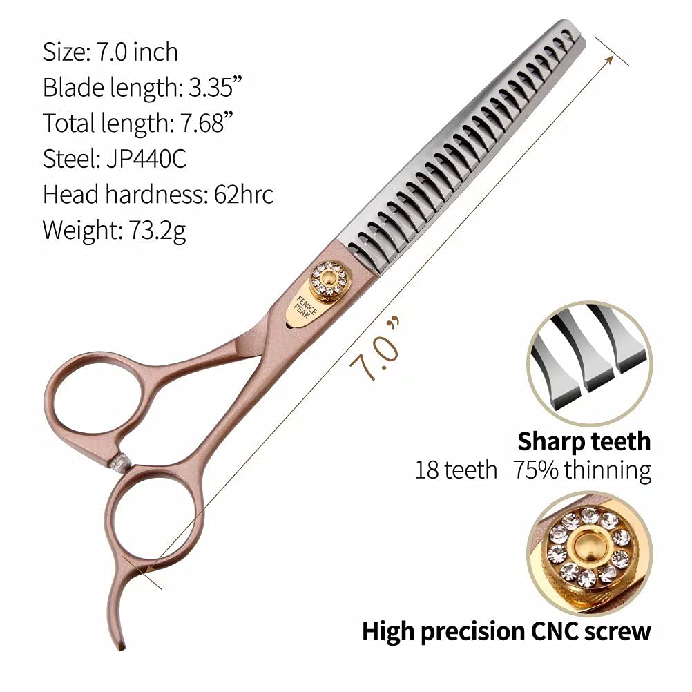 Fenice Peak Thinning Shears for Dogs and Cats Pet Grooming Scissors Chunkers Shears 440C Stainless Steel Professional Dog Trimming Scissors 7''