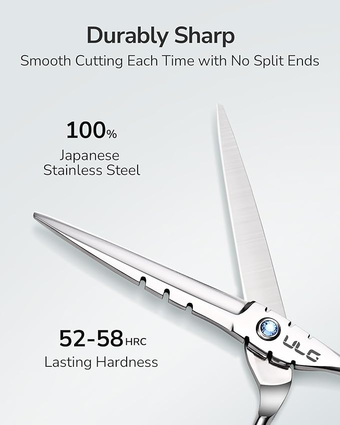 Hair Cutting Scissors, ULG Professional Hair Scissors 6.5” Shark Series Right-Hand Razor Edge Barber Shears Salon Hair Cutting Shears Made of Japanese Stainless Steel, Hand Sharpened Silver