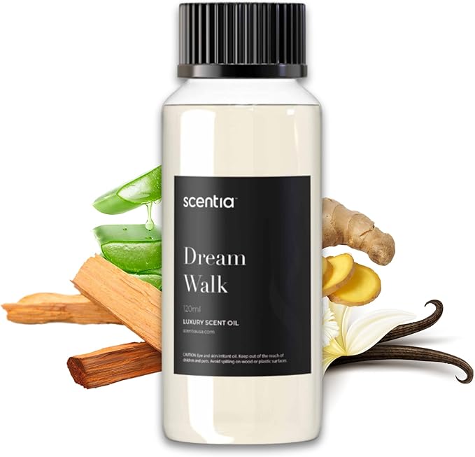 Scentia Dream Walk Diffuser Oil Refill – Hotel Fragrance Oil Inspired by 5-Star Spa Resort – 120 mL – White Tea, Cedarwood & Amber Long-Lasting Scent for Ultrasonic & Waterless Diffusers, Made in USA