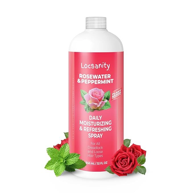 Loc Spray - Locsanity Daily Moisturizing Rosewater & Peppermint Spray for Locs, Dreadlocks - Lightweight Frizz Control Hair & Scalp Moisturizer - Natural Loc Care (32 fl oz)